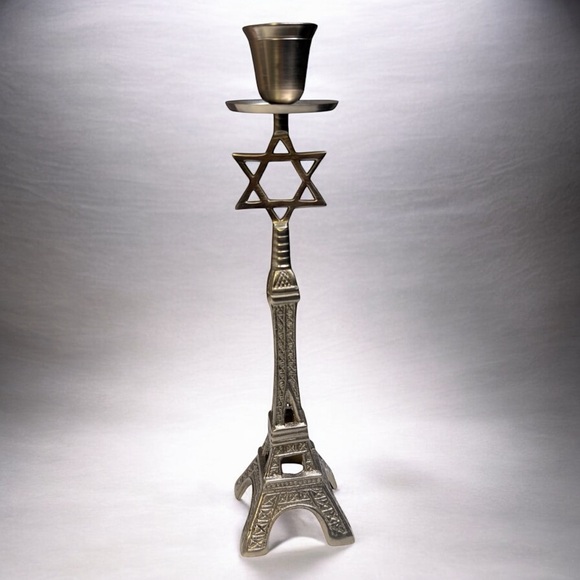 STAR OF DAVID EIFFEL TOWER METAL CANDLESTICK HOLDER